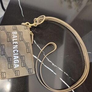 Balenciaga Brown Card Holder with Strap